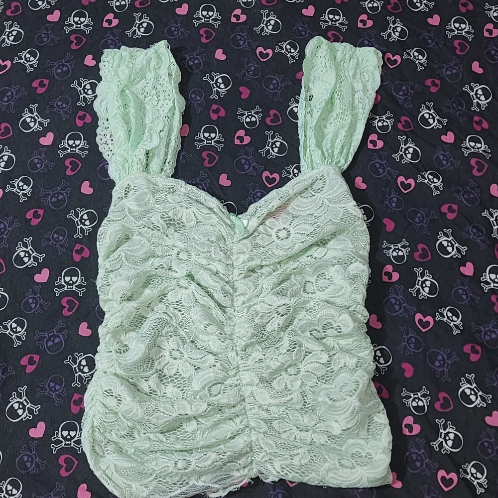 Dolls kill sugar thrillz mint ruched corset lace top